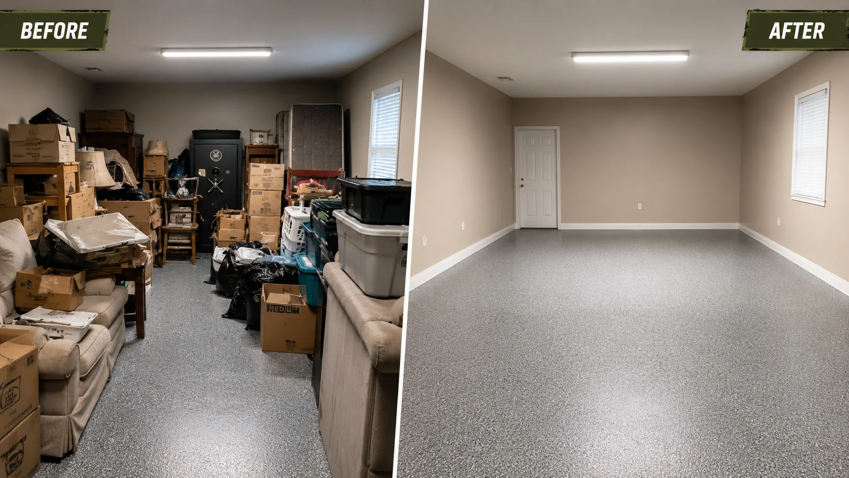 Before and after image of a room cleanout